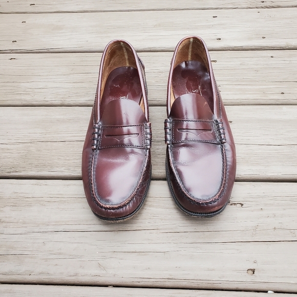 Vintage 90s y2k Oxblood Burgundy Leather Moc Toe Moccasins Driving Penny Loafers - Picture 2 of 10